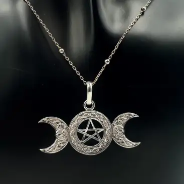 Colgante Triple Luna Wicca Labrada Plata De Ley