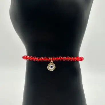 Pulsera Elastica Piedras Rojas Y Ojo Turco Dorado