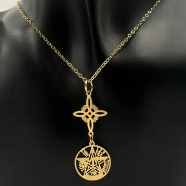Colgante Nudo De Bruja Simple Y Tetragramaton Acero Dorado