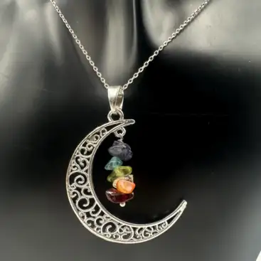 Colgante Luna Y Minerales 7 Chakras PLata De Ley