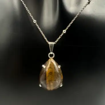 Colgante Gota Pequeña Ojo De Tigre Plata De Ley