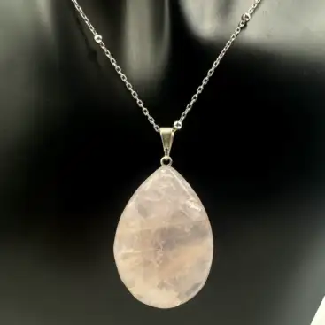 Colgante Gota Cuarzo Rosa Plata De Ley