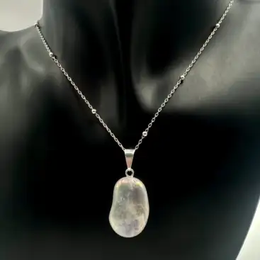 Colgante Rodado Cuarzo Aqua Aura PLata De Ley