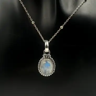 Colgante Bohemio De Piedra Luna Ovalo Plata De Ley