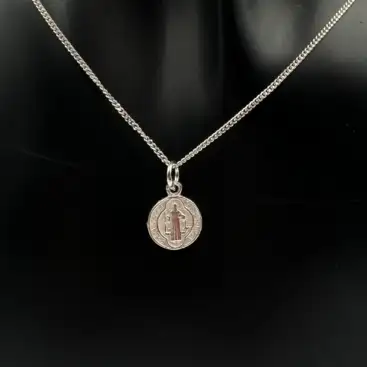 Colgante Medalla San Benito Pequeña Plata De Ley