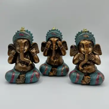Pack 3 Ganeshas Color Bronce Y Azul 12cm