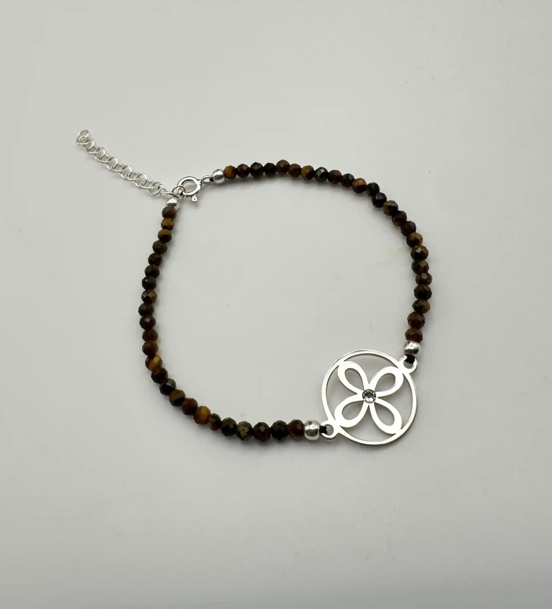 Pulsera Sigilo Con Ojo De Tigre Facetada Plata De Ley - Imagen 3