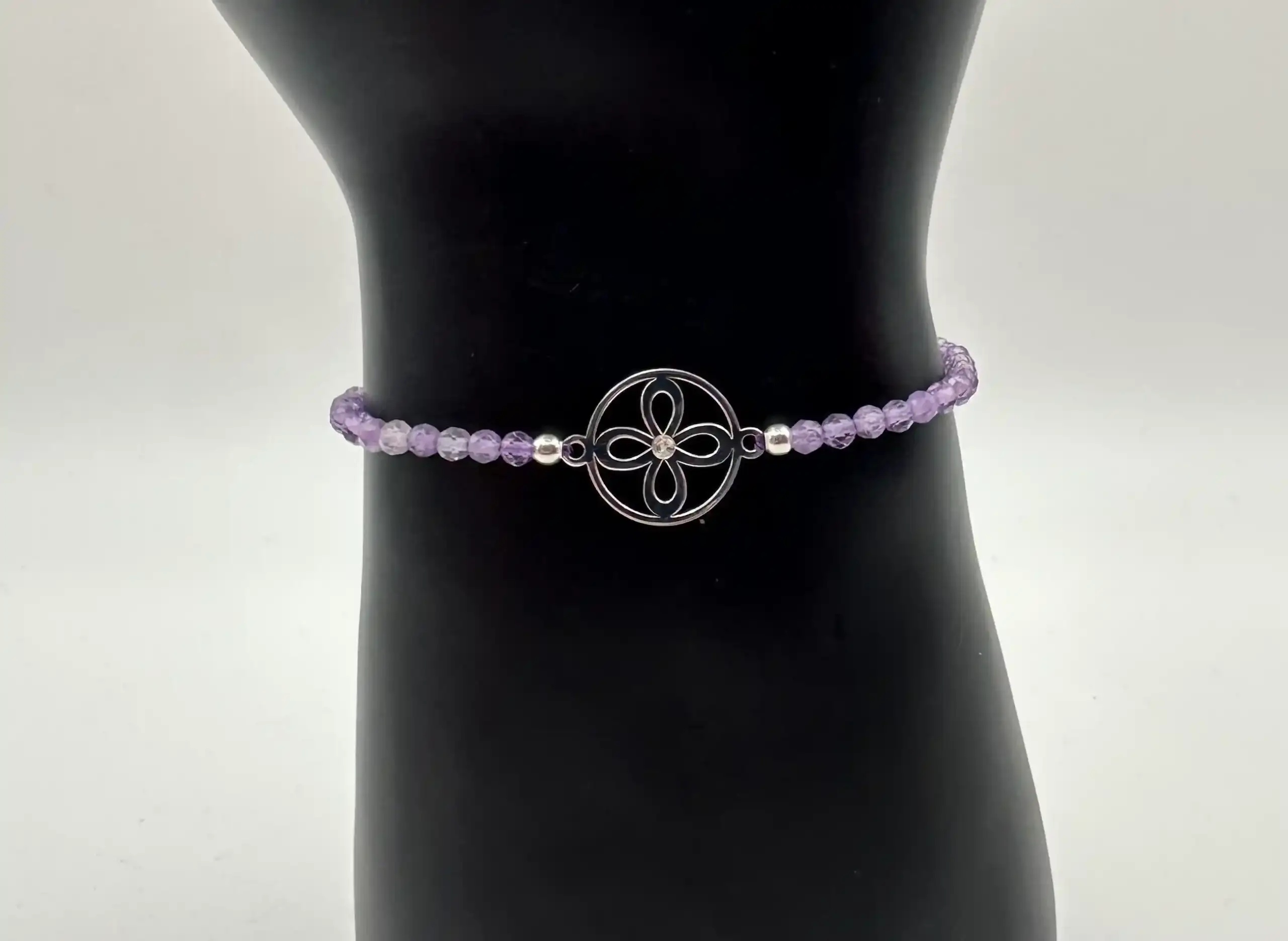 Pulsera Sigilo Con Amatista Facetada Plata De Ley - Imagen 2