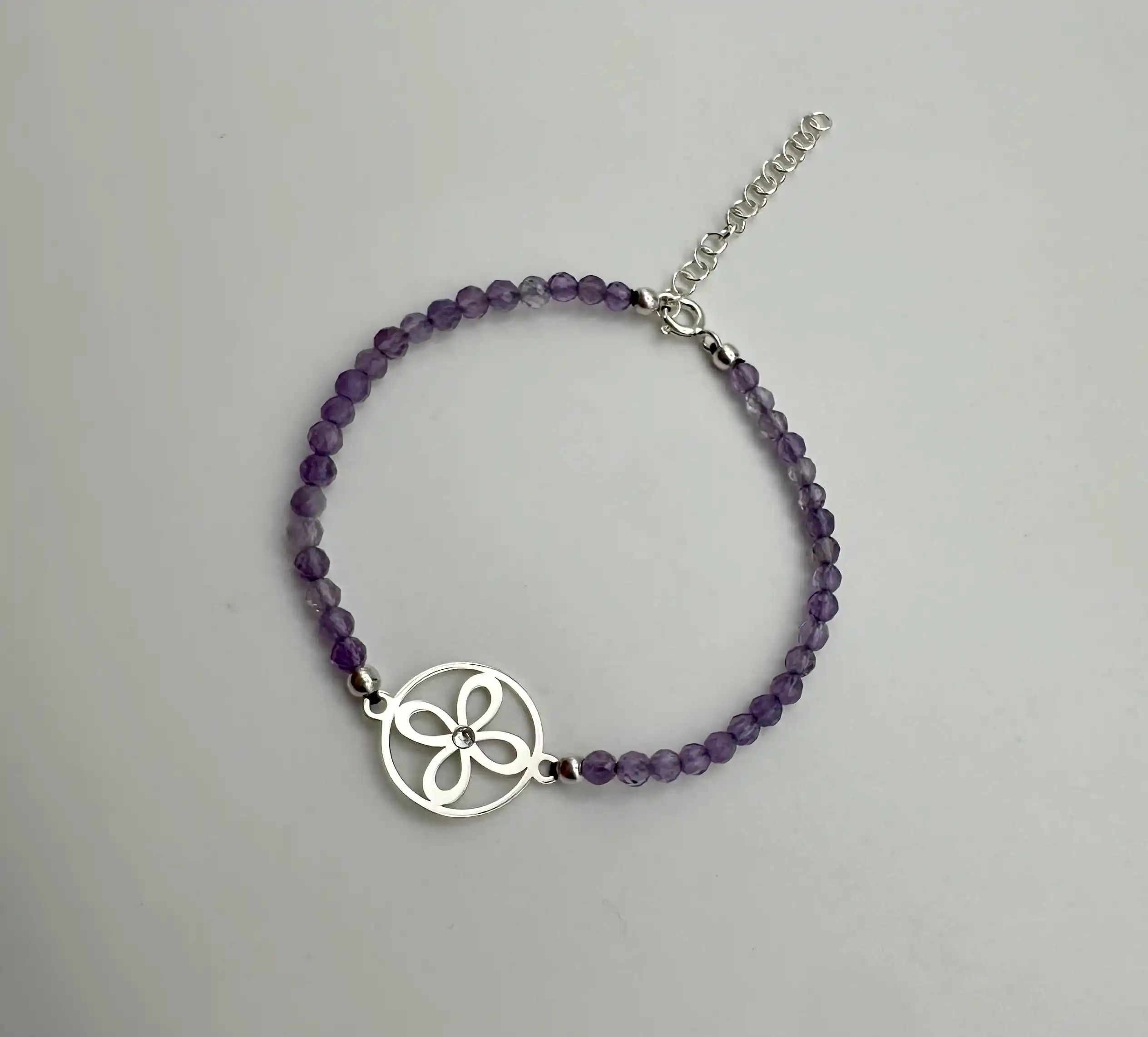 Pulsera Sigilo Con Amatista Facetada Plata De Ley - Imagen 3