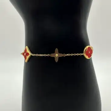 Pulsera Flores Rojas Acero Dorado