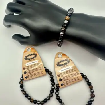 Pulsera Triple Proteccion 8mm Para Hombre Obsidiana