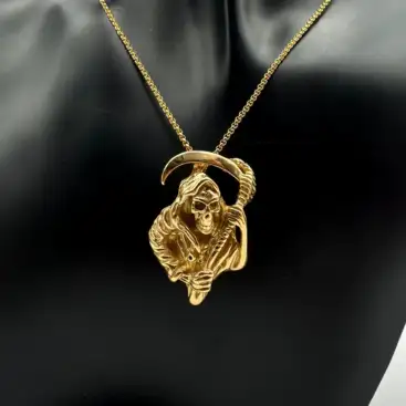 Colgante Santa Muerte Grande Acero Dorado
