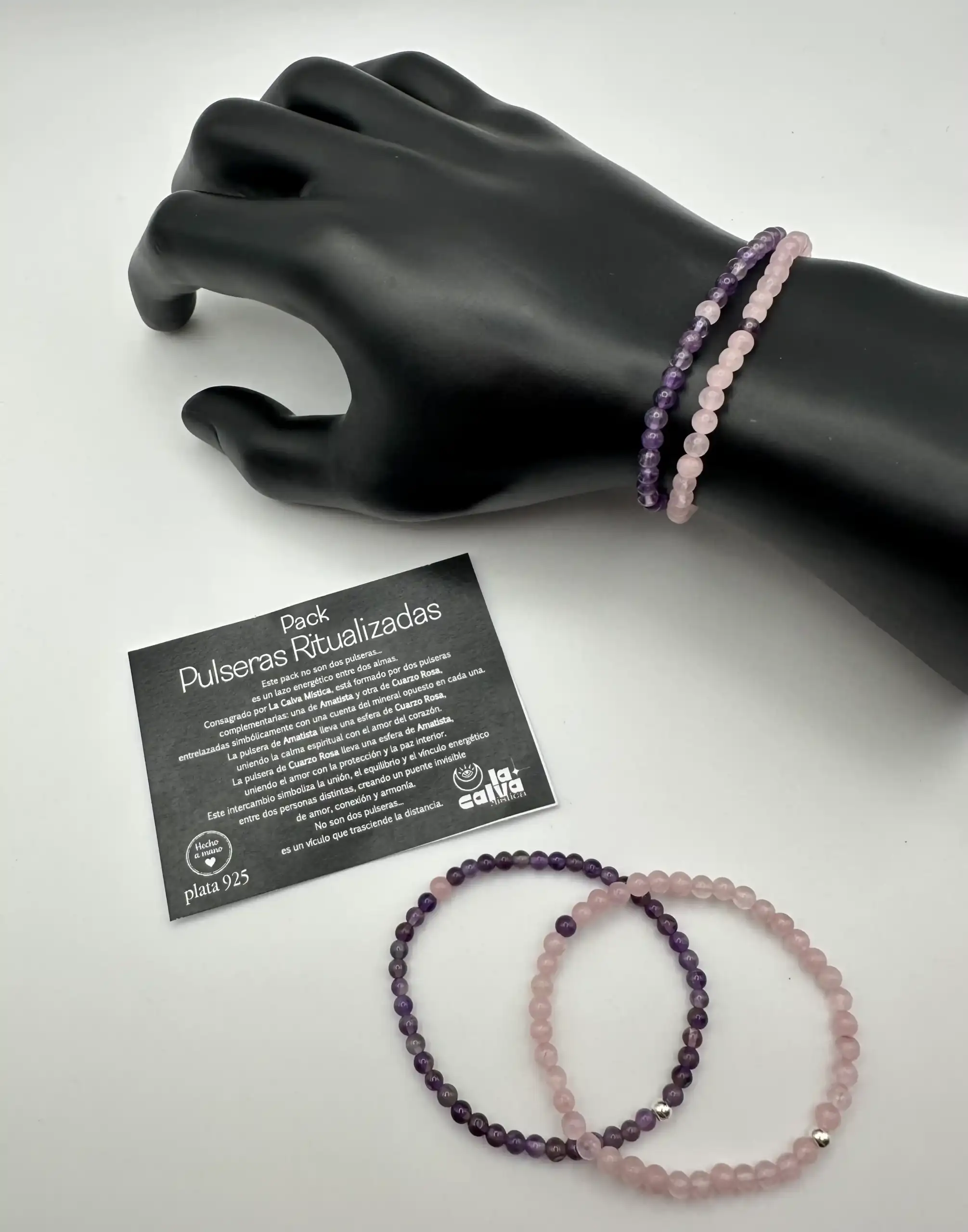 Pack Unión Pulseras Ritualizadas Amatista Y Cuarzo Rosa