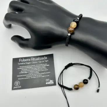 Pulsera Ritualizada Turmalina Negra, Citrino Y Ojo de Tigre