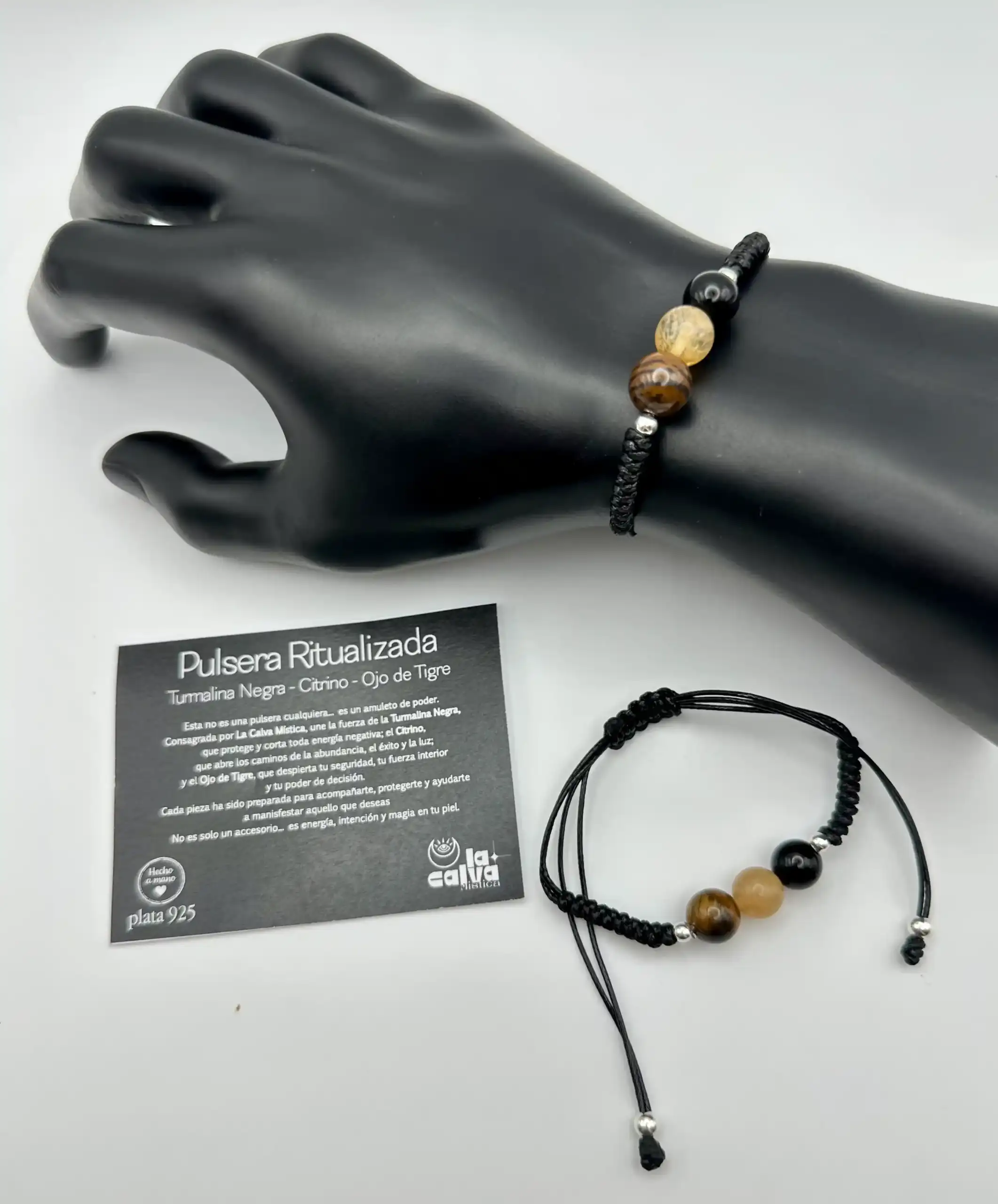 Pulsera Ritualizada Turmalina Negra, Citrino Y Ojo de Tigre