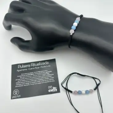 Pulsera Ritualizada Aguamarina, Cuarzo Rosa Y Piedra Luna 6mm