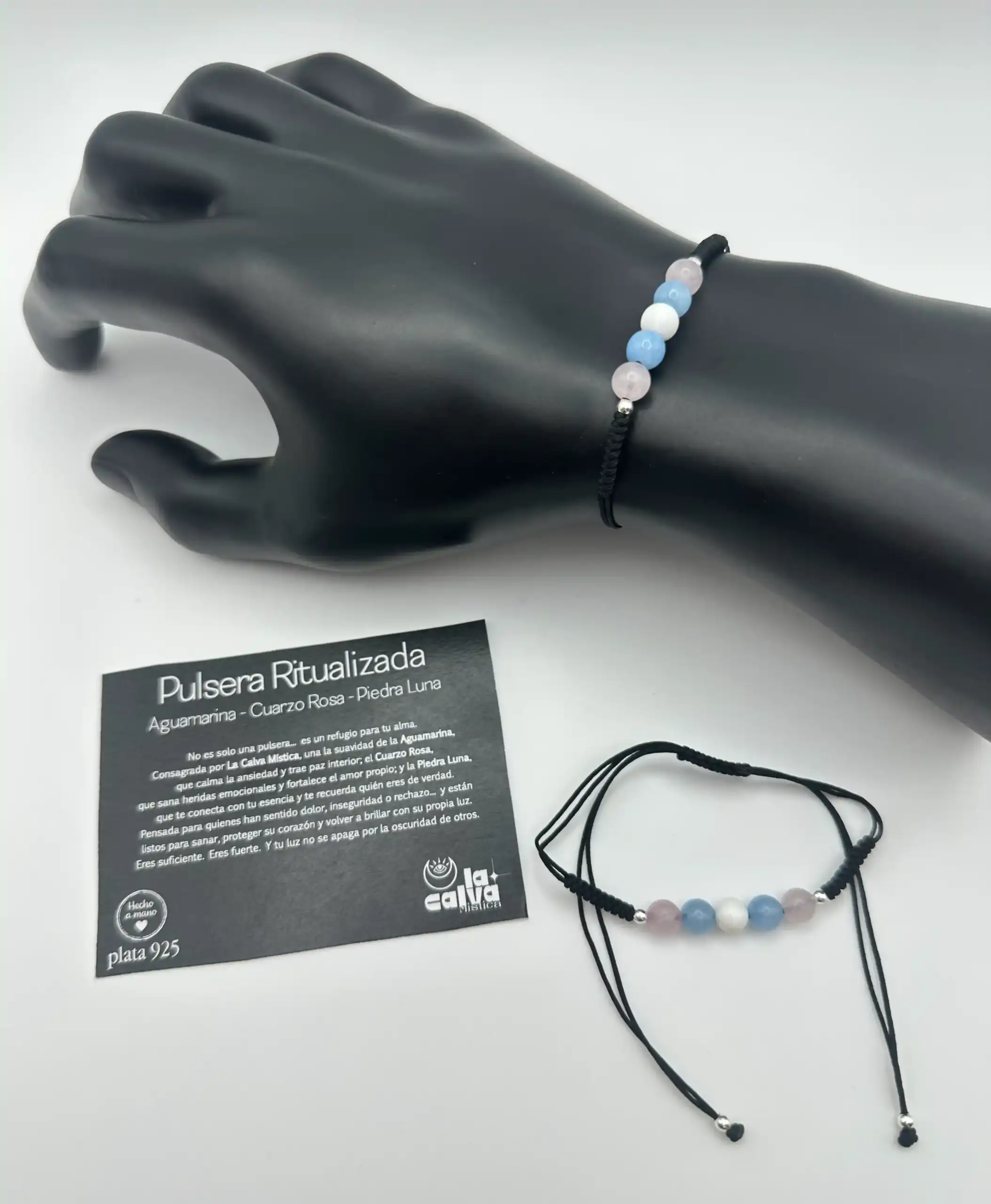 Pulsera Ritualizada Aguamarina, Cuarzo Rosa Y Piedra Luna 6mm