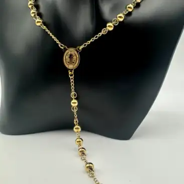 Rosario Con Medalla De San Benito Y Cruz Acero Dorado