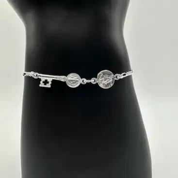 Pulsera Llave San Benito Y San Miguel Arcangel Plata De Ley