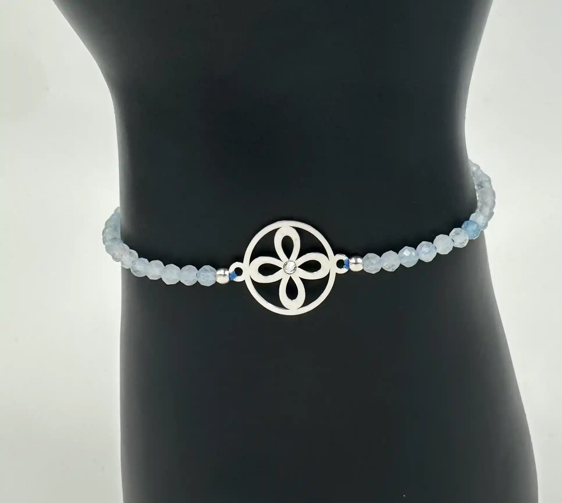 Pulsera Sigilo Con Aguamarina Facetada Plata De Ley - Imagen 2
