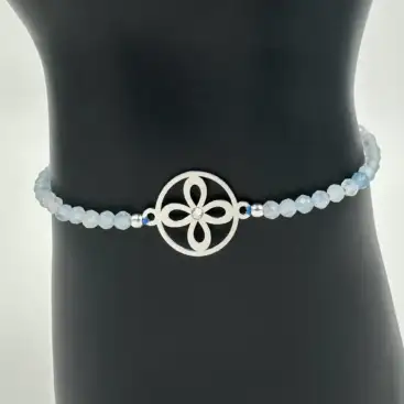 Pulsera Sigilo Con Aguamarina Facetada Plata De Ley