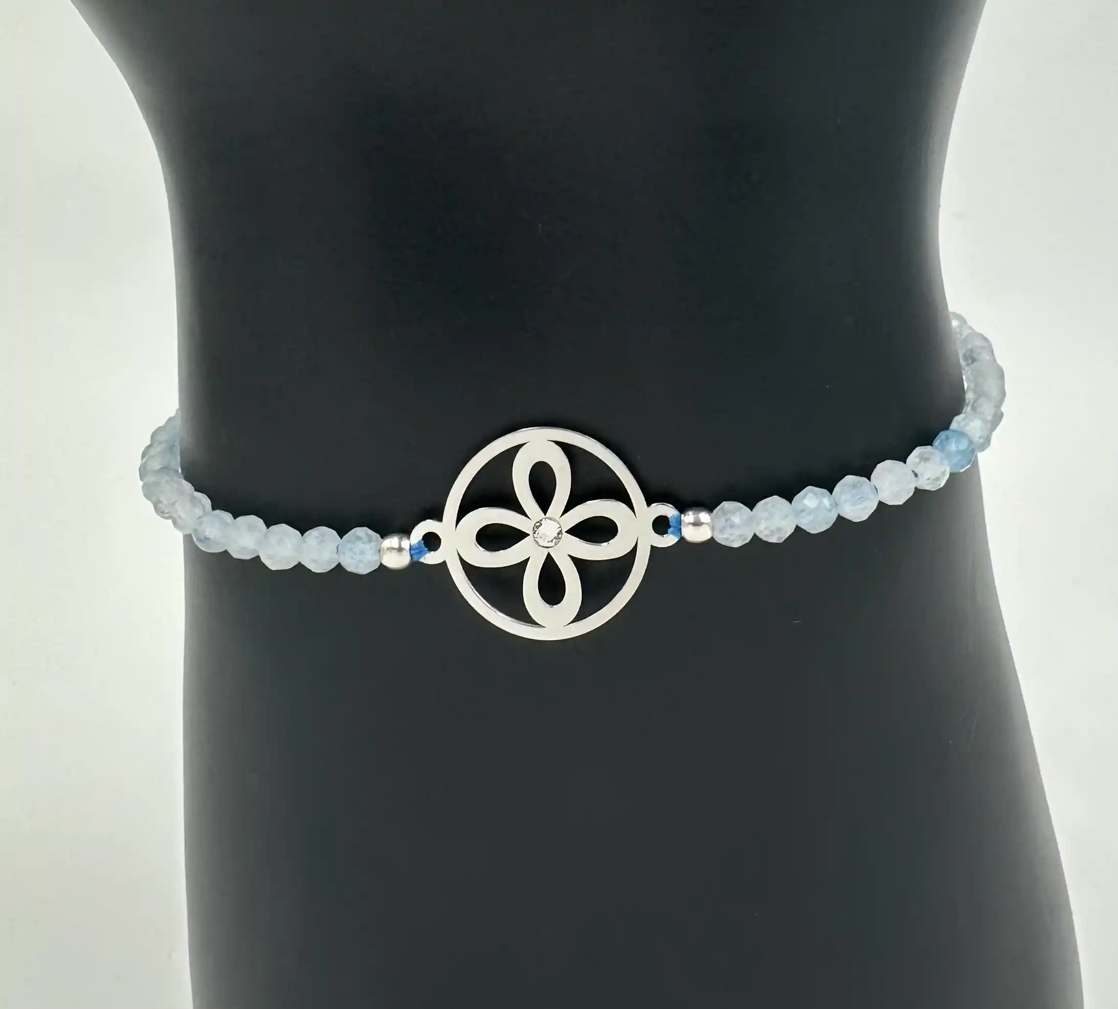 Pulsera Sigilo Con Aguamarina Facetada Plata De Ley