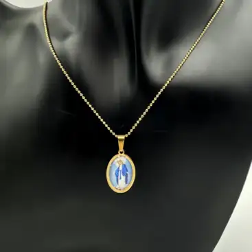 Colgante Virgen Milagrosa Relieve Acero Dorado