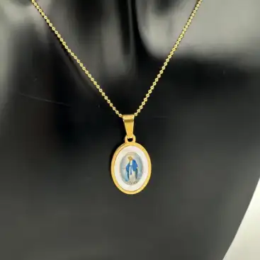 Colgante Virgen Milagrosa Nacar Acero Dorado