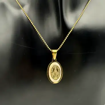 Colgante Virgen Milagrosa Grabada Y Nacar Acero Dorado