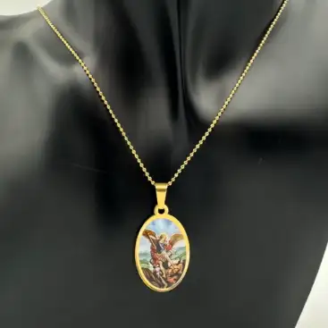 Colgante Arcangel Miguel Medalla Color Acero Dorado