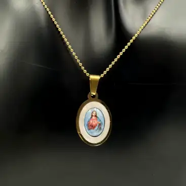 Colgante Sagrado Corazon Nacar Acero Dorado