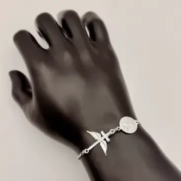 Pulsera Espada San Miguel Arcángel Y Medalla San Miguel Arcángel Plata De Ley