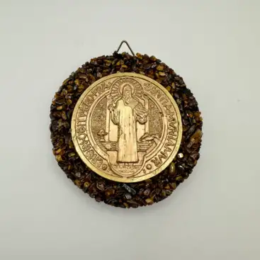 Amuleto Medalla San Benito Mineral Ojo De tigre