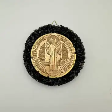 Amuleto Medalla San Benito Mineral Turmalina Negra
