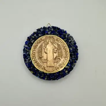 Amuleto Medalla San Benito Mineral Lapislázuli