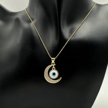 Colgante Luna Y Ojo Turco Acero Dorado