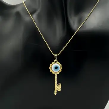 Colgante Llave Y Ojo Turco Acero Dorado