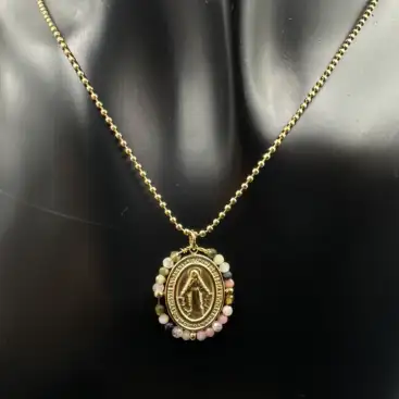 Colgante Milagrosa Con Turmalina Sandia Facetada Acero Dorado