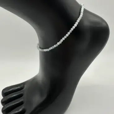 Tobillera Aguamarina Facetada Plata De Ley