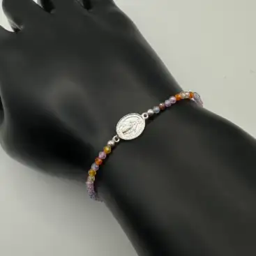 Pulsera Milagrosa Y Ojo De Gato Facetada Plata De Ley