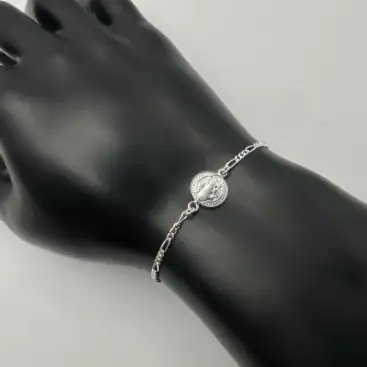 Pulsera Medalla De San Benito Mediana Plata De Ley