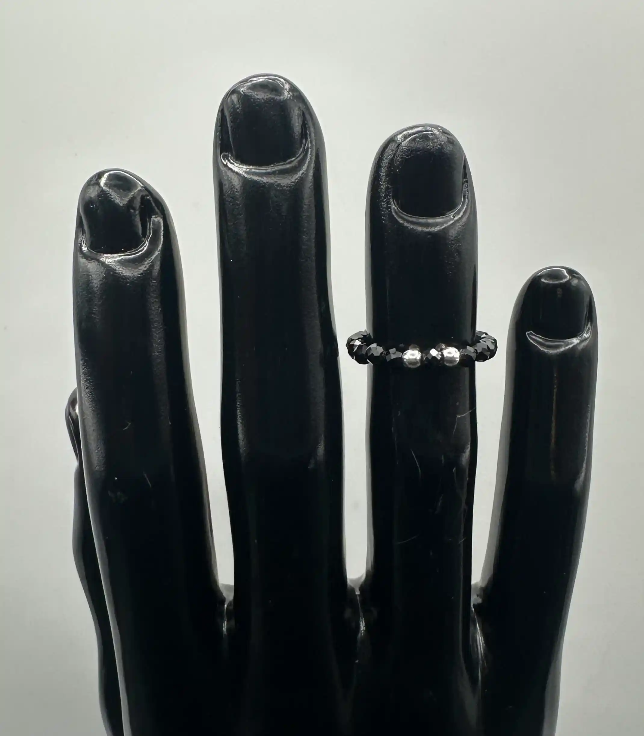 Anillo Turmalina Negra Facetada Plata De Ley - Imagen 2