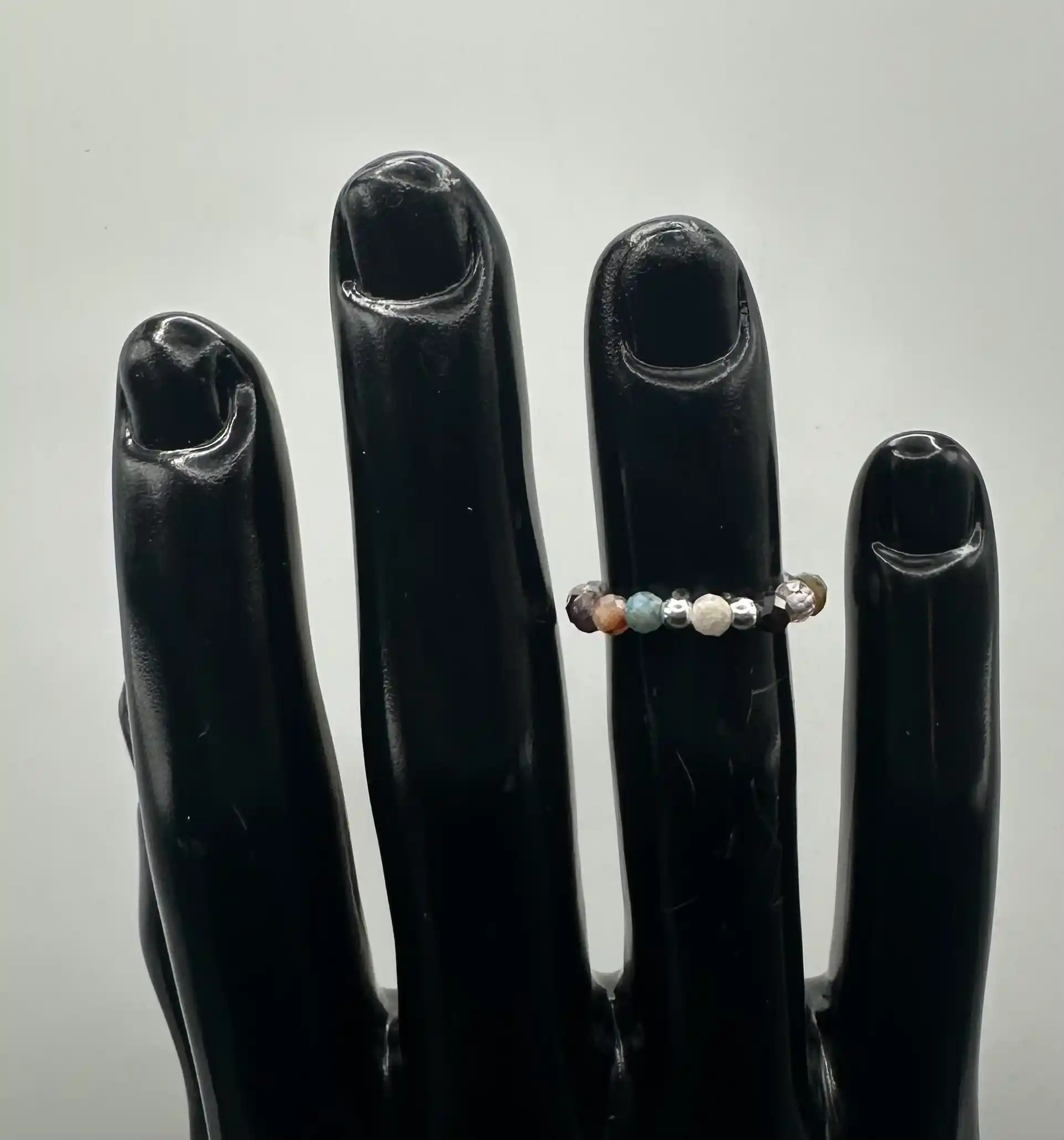 Anillo 7 Minerales Facetado Plata De Ley - Imagen 2