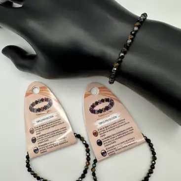 Pulsera Triple Proteccion Facetada 4mm