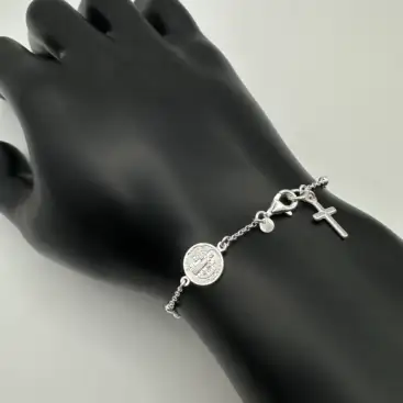 Pulsera Rosario San Benito Y Cruz PLata De Ley